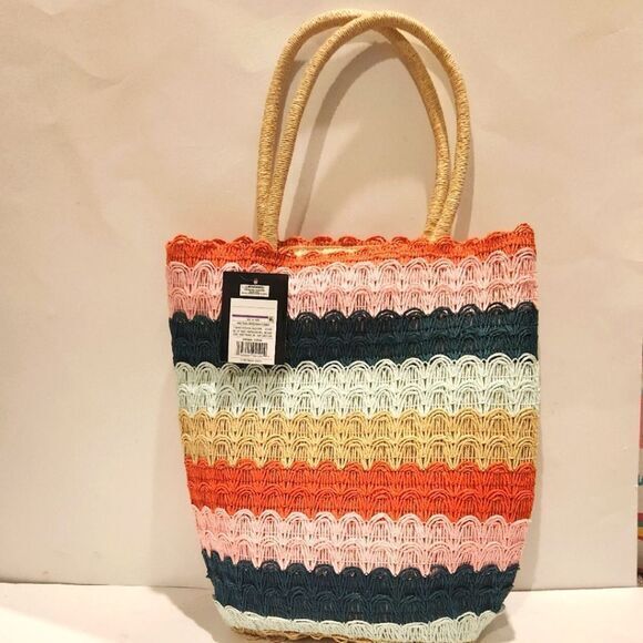 Art Class Multi-Colored Striped Womens Straw Beach Tote Shoulder Bag Purse - Picture 6 of 8